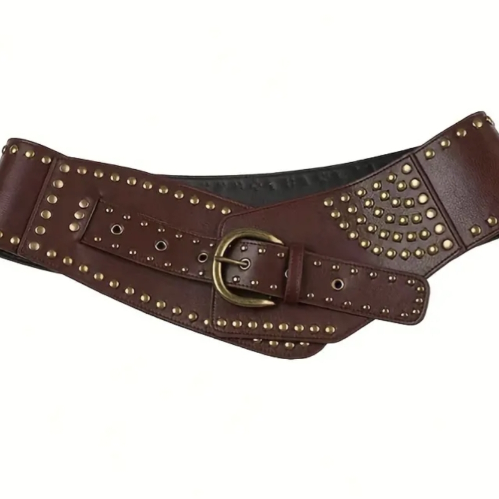 Wide Black Belt Studded 80s Style Rocker Size Medium Large M L Belts for women - Picture 12 of 14